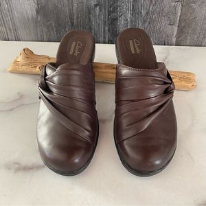 Clarks Brown Leather Mules